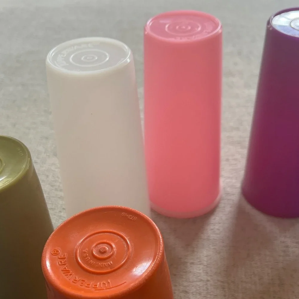 Vintage Tupperware Tumblers Mixed Lot 10 Rainbow Colors Plastic Cups Retro USA